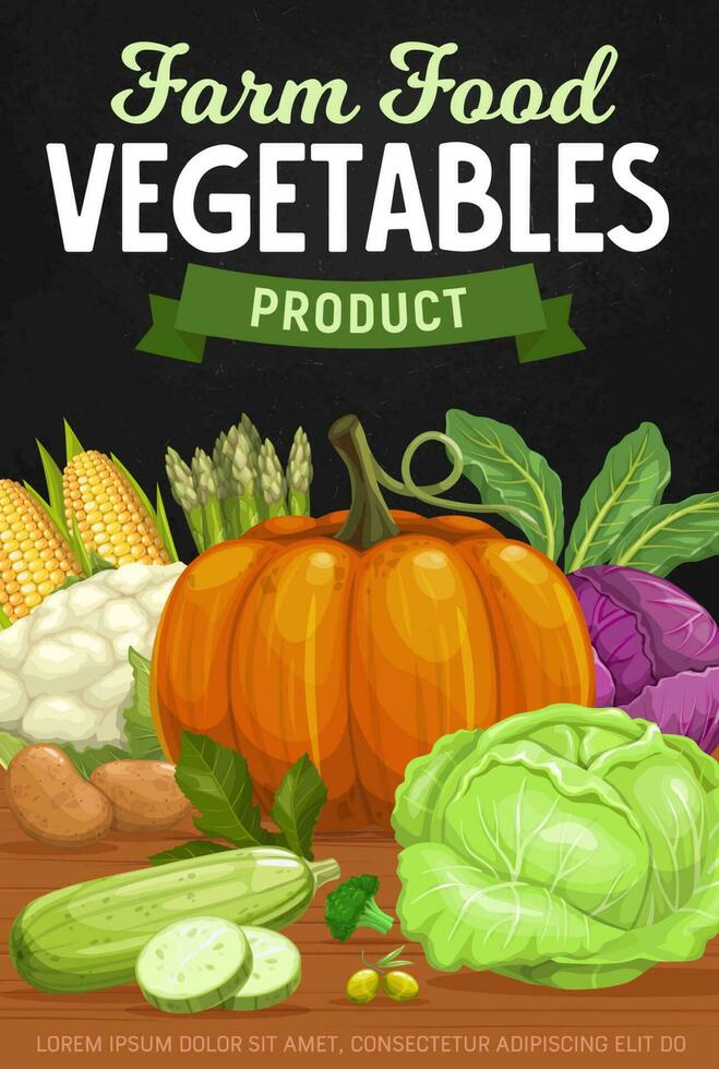 Fresh vegetables, farm market food veggies vector