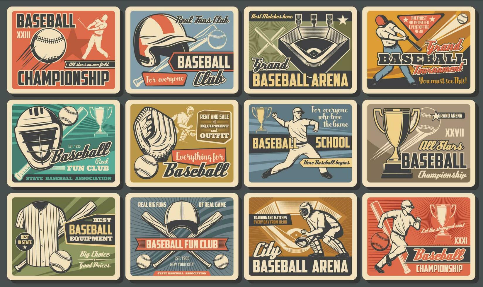 Baseball sport game players and items vector