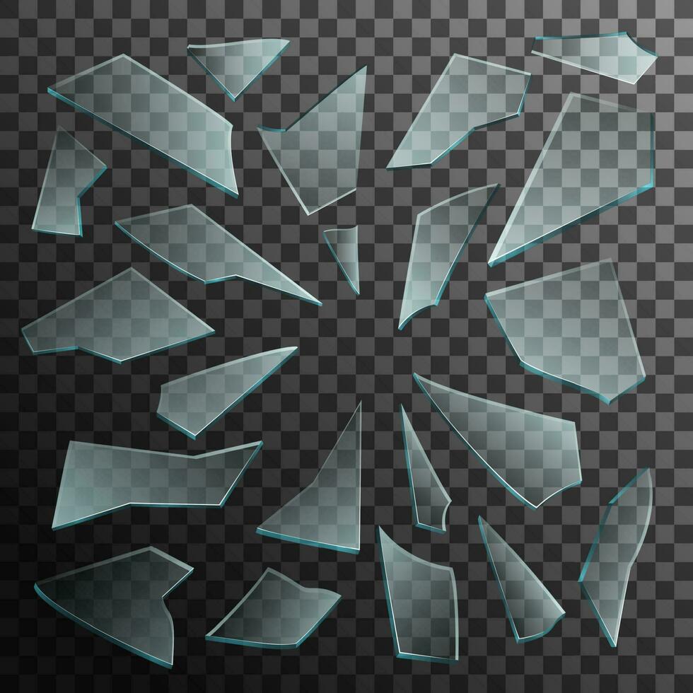 Broken glass, realistic cracked shards and debris vector