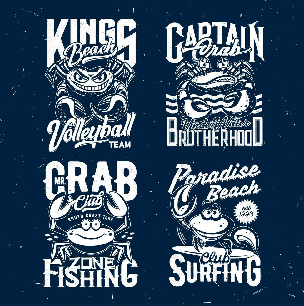 Crab t-shirt print mockups, sea food crustacean vector