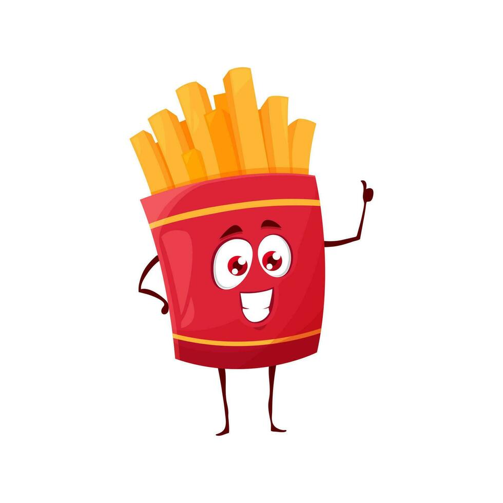 francés papas fritas dibujos animados personaje, rápido comida menú vector