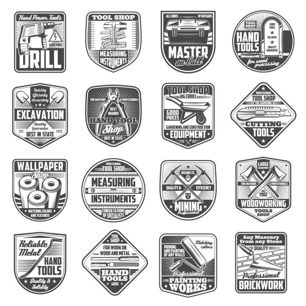 Repair and construction work tools shop icons vector