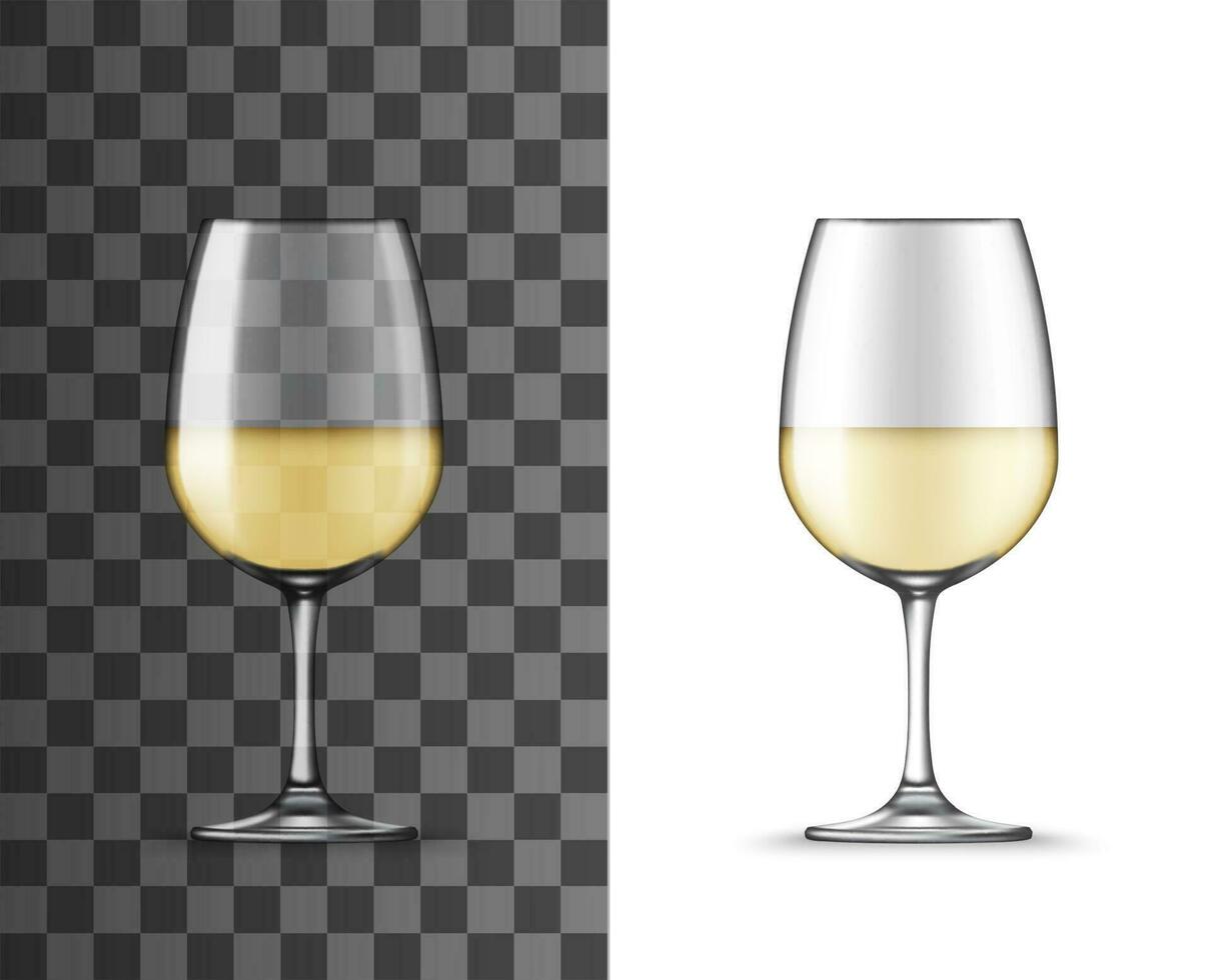 White wine glass cup, realistic isolated mockup vector