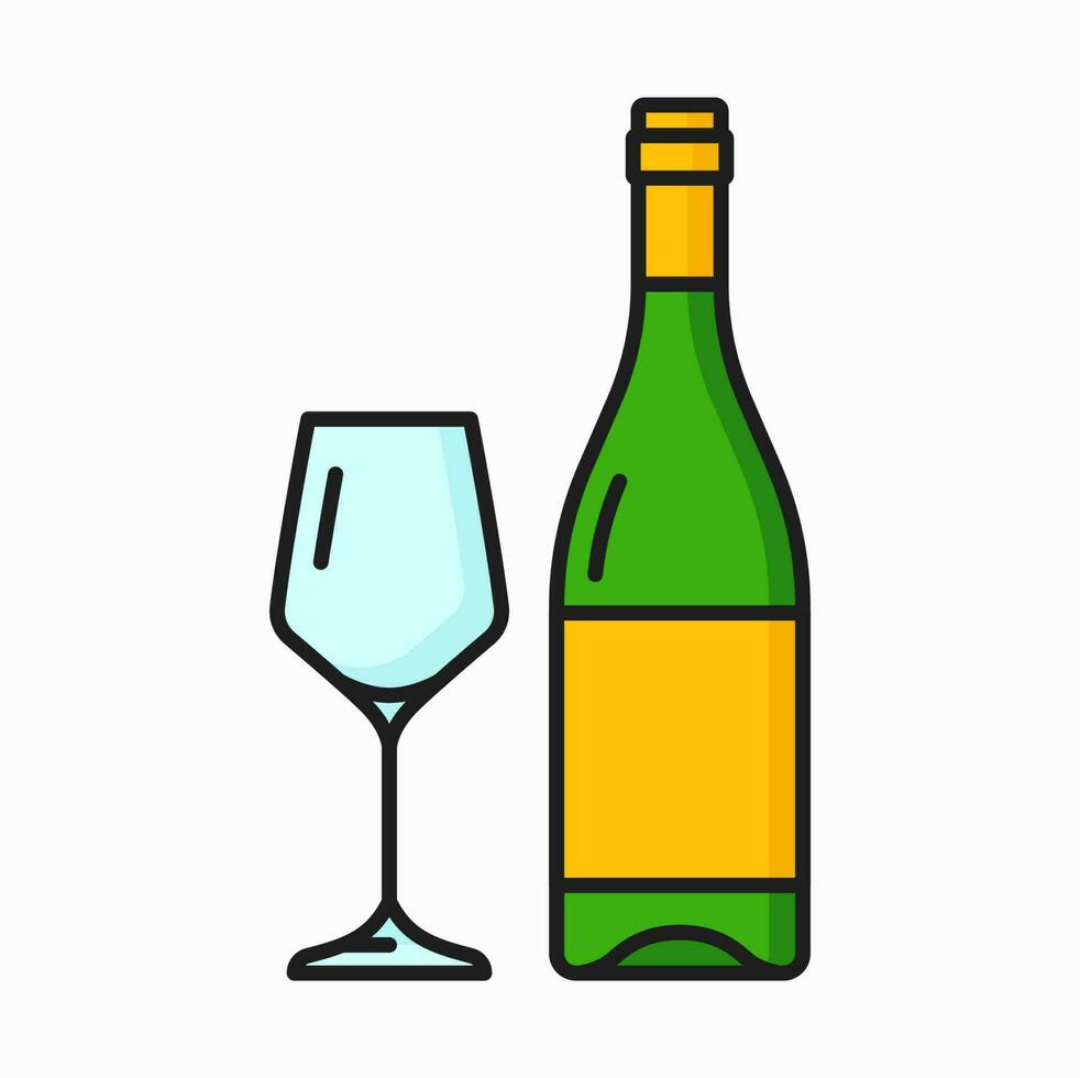 Dry white wine in bottle and glass, winery drink vector