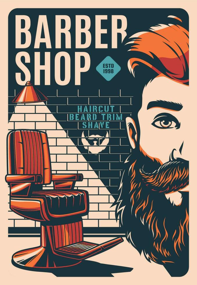 barbería retro póster, Barbero tienda barba afeitado vector