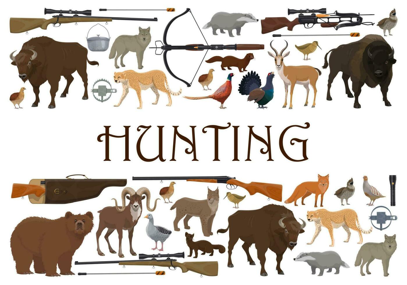 Hunting, animals and rifle guns, safari hunt sport vector