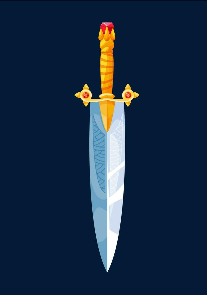 Magical cartoon dagger steel blade in golden hilt vector