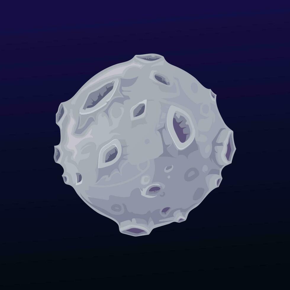 Galaxy space grey planet with craters, vector