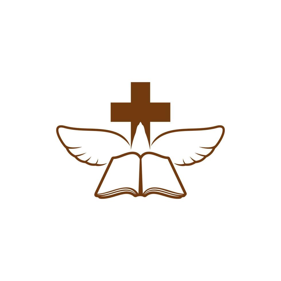 Christianity religion icon cross, dove and Bible vector