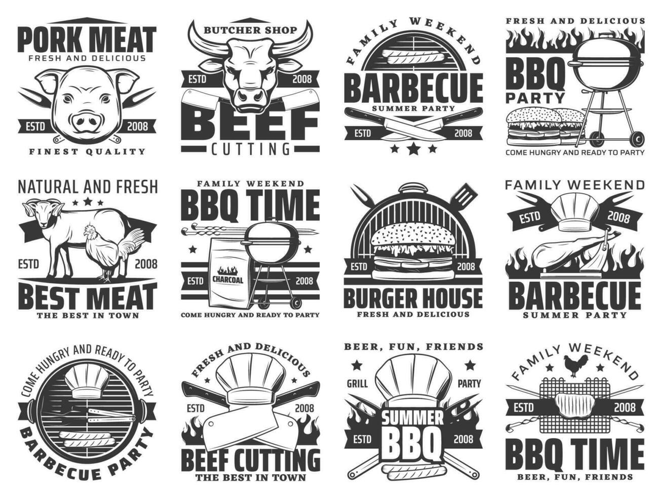 parrilla carne, barbacoa íconos conjunto vector señales aislado