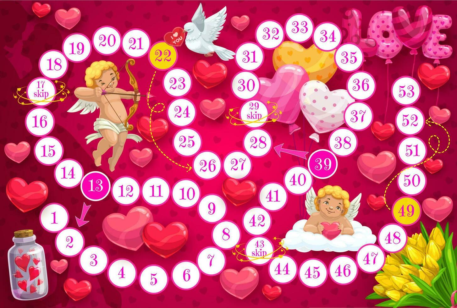 Saint Valentine day child board game template vector