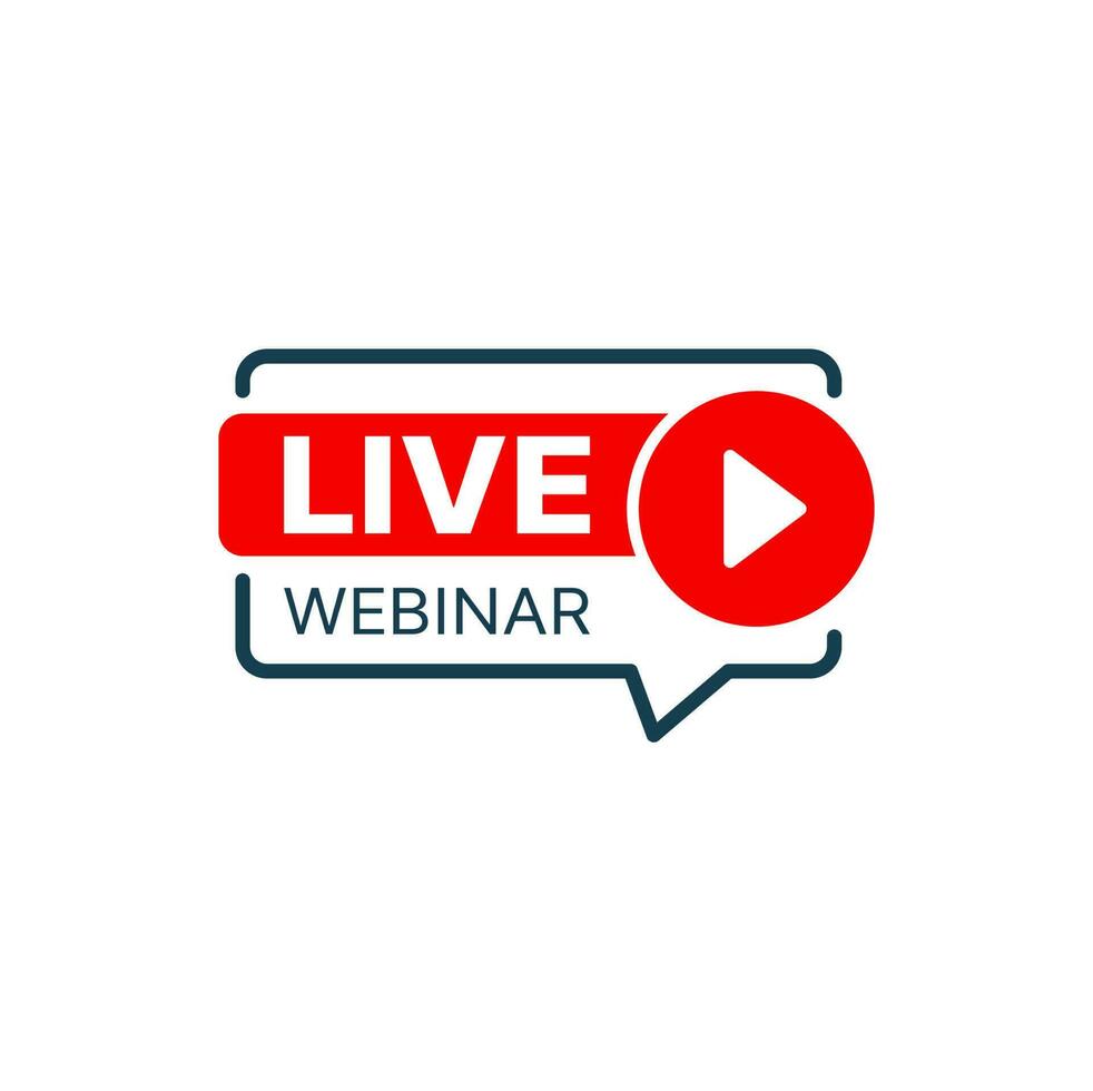 Live webinar icon with speech bubble, play button vector