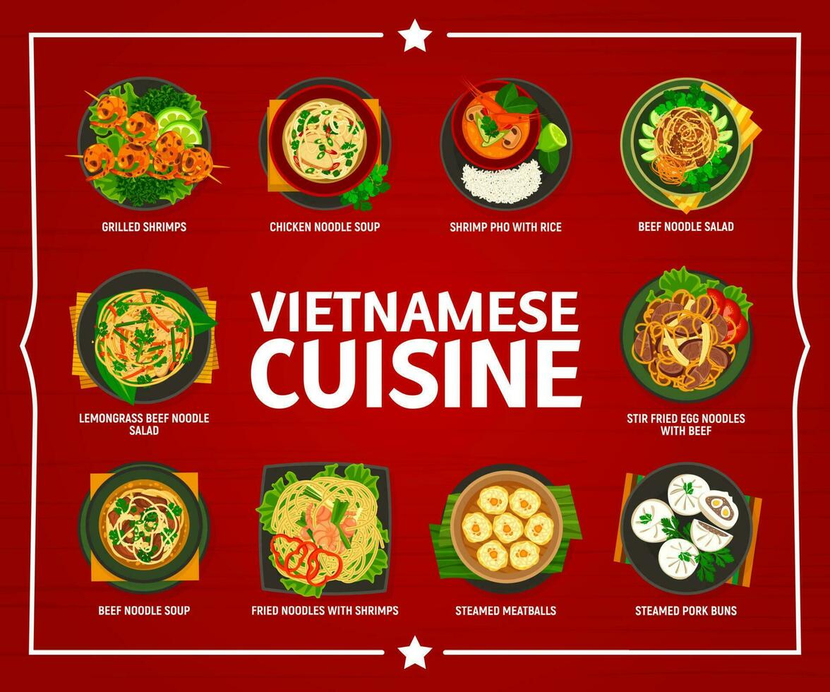vietnamita cocina menú, asiático restaurante comida vector