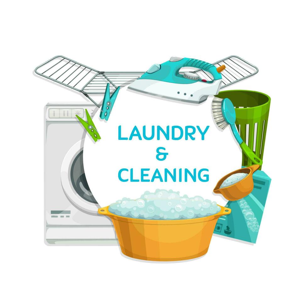 Washing and ironing clothing vector banner