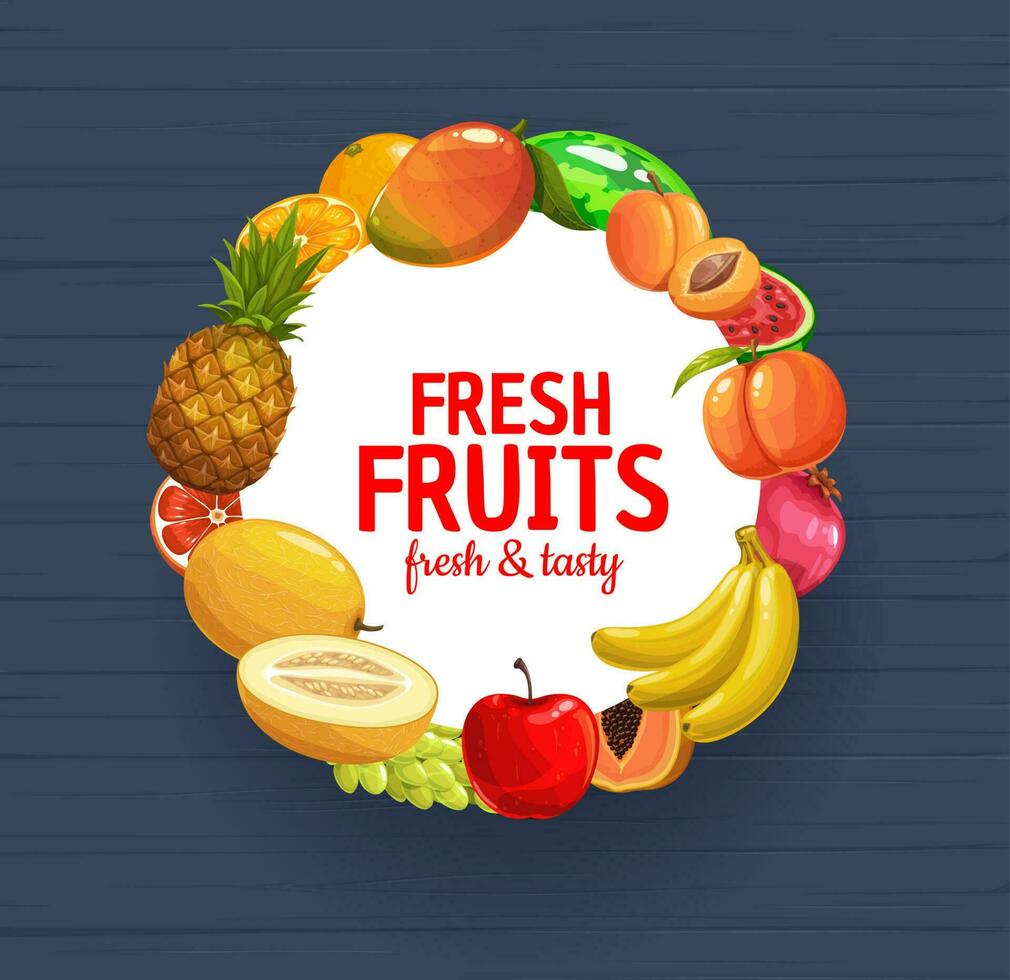 Fresh farm fruits and berries frame of garden food vector