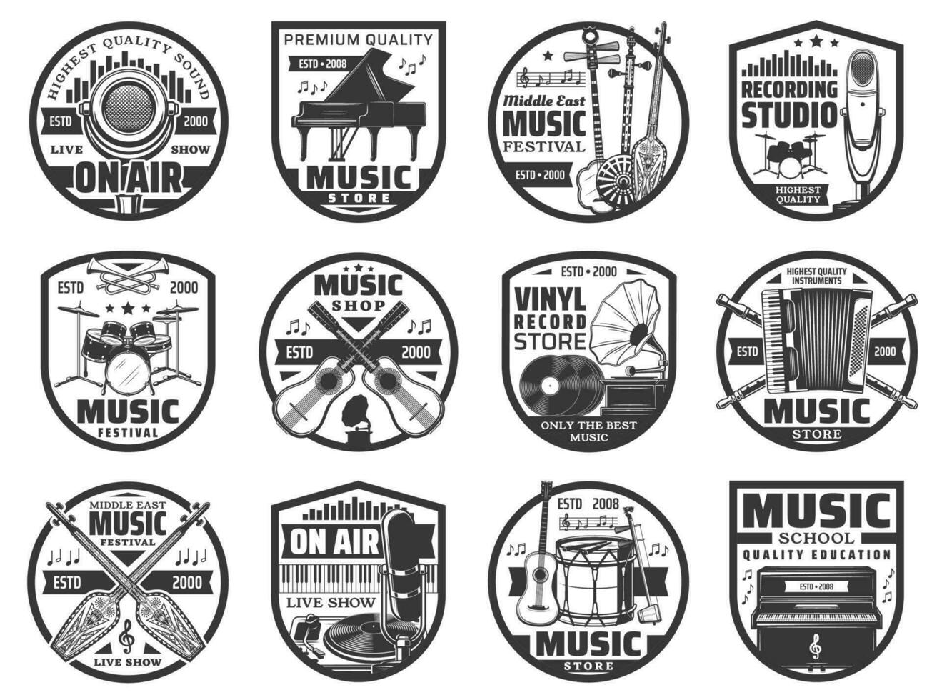Musical instruments sound record icons vector