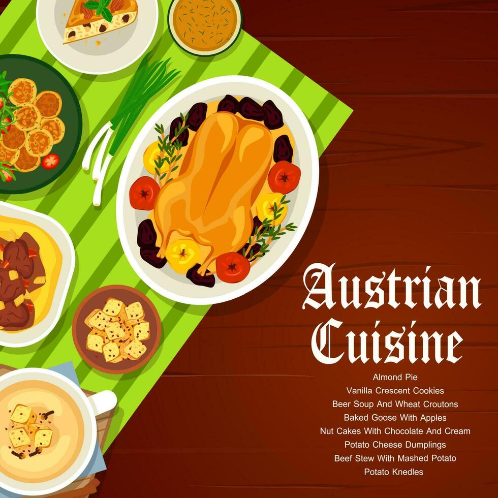 Austrian food meals and dishes menu vector cover