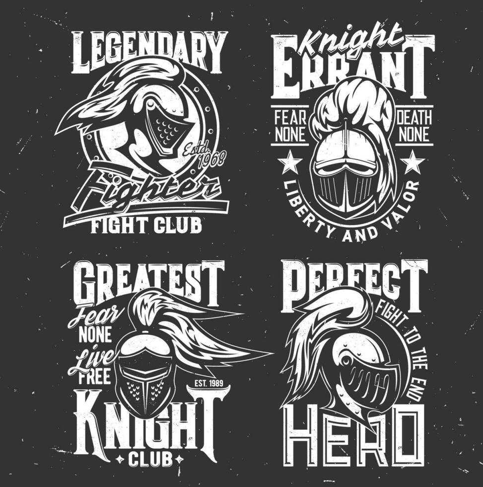 Tshirt prints with knight heads vector mascots set