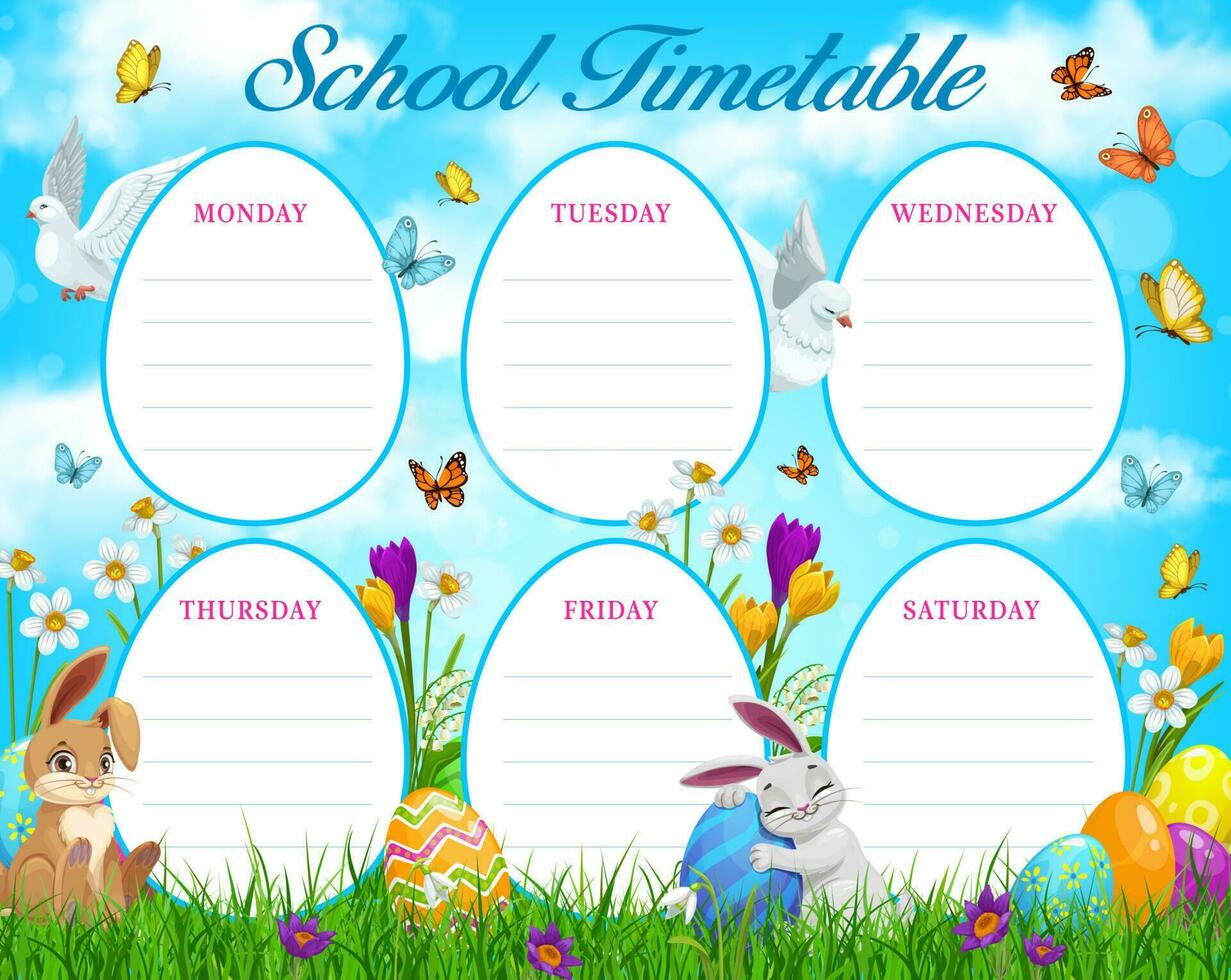 Easter egg hunt school timetable or schedule vector