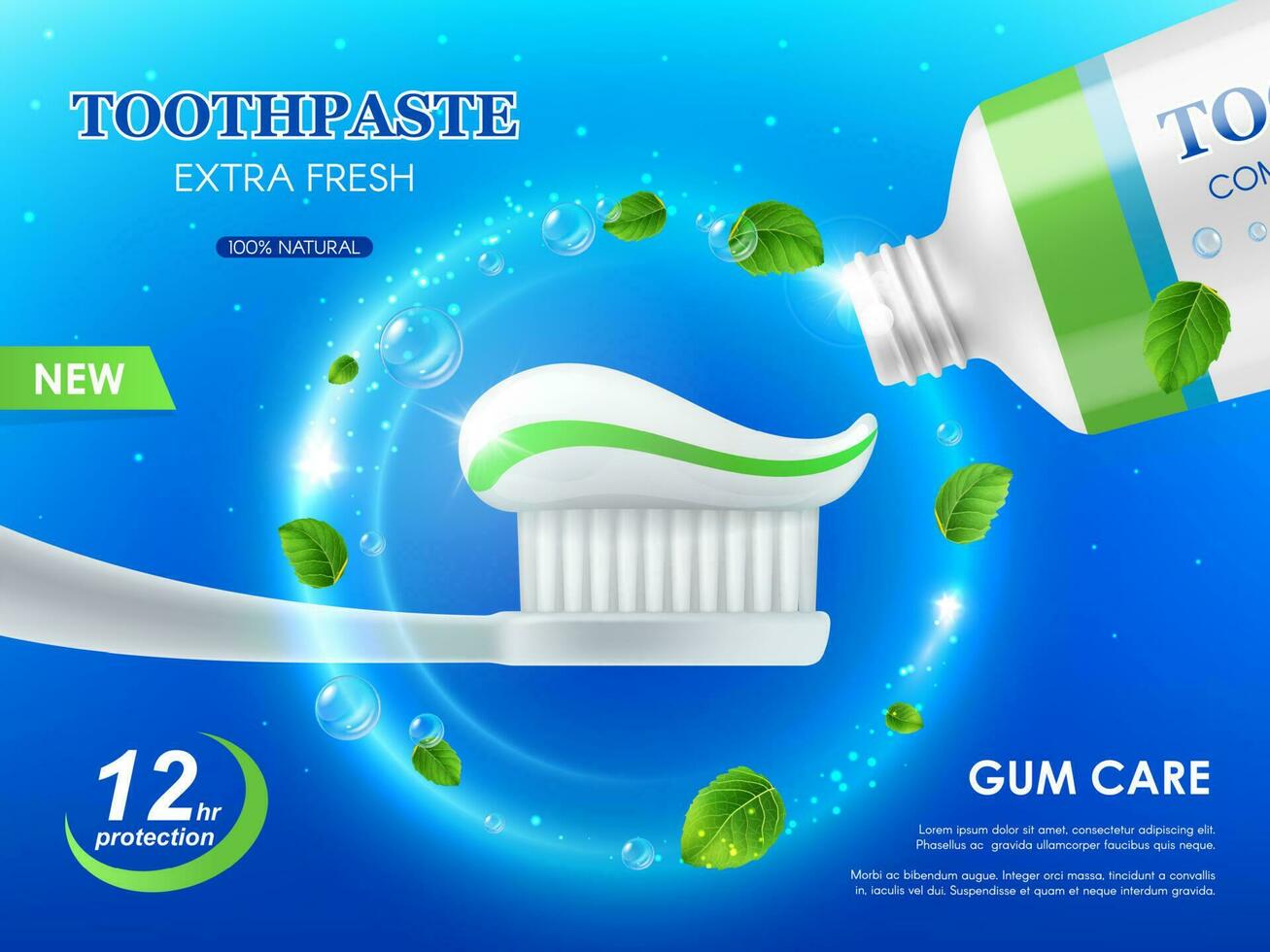 Whitening mint toothpaste and brush, gum care vector