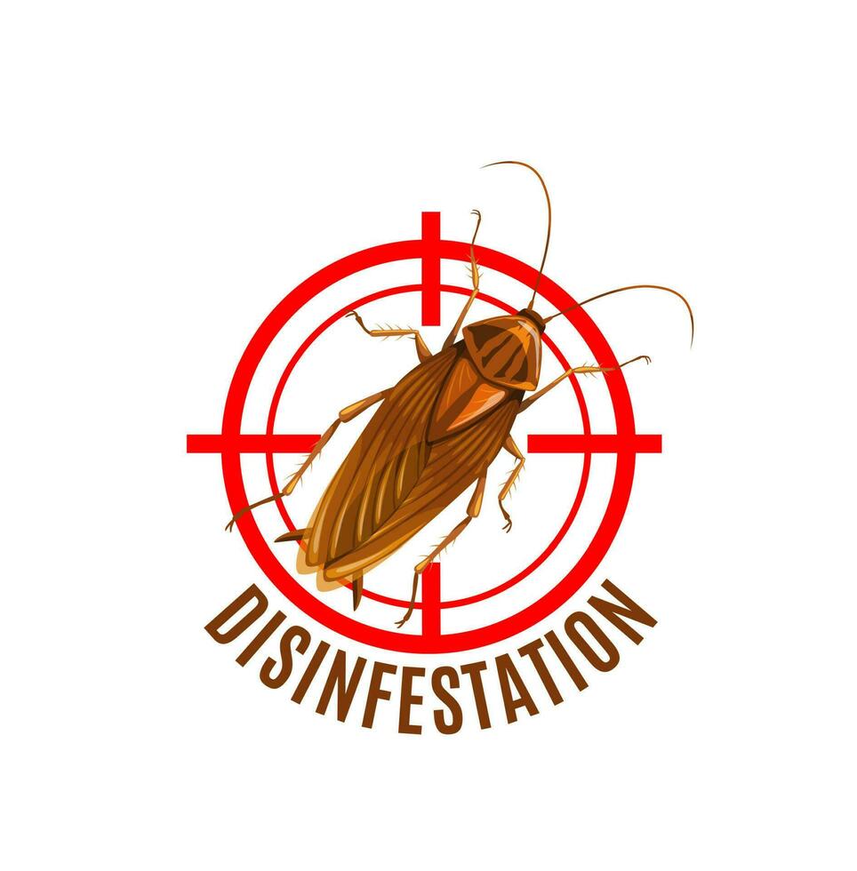Disinfestation icon, cockroach stop cartoon sign vector