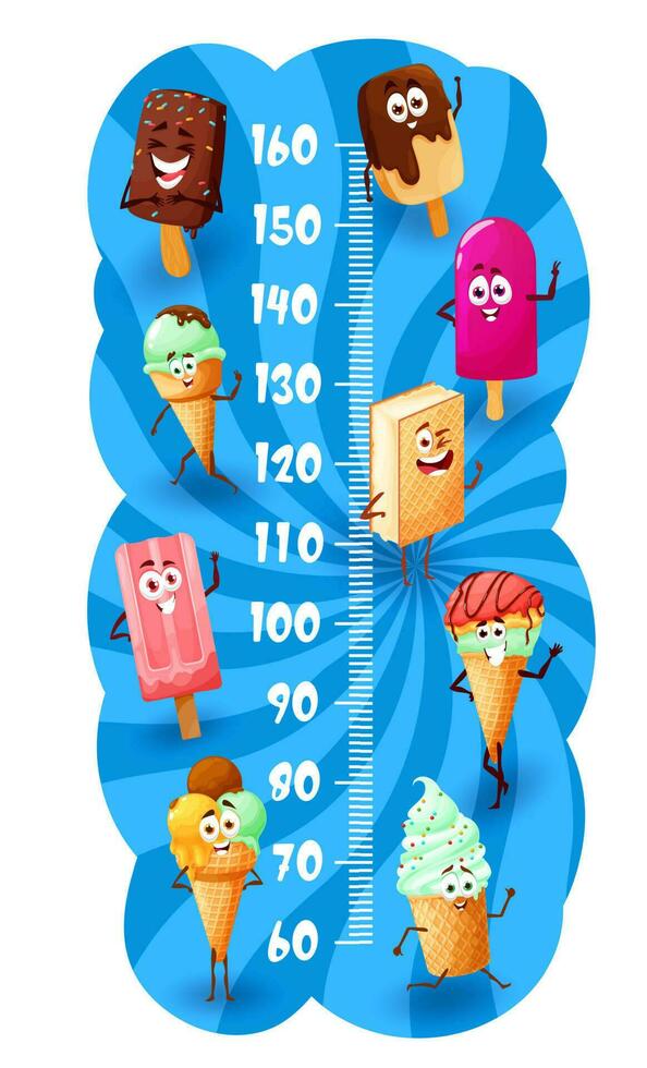 Kids height chart with cartoon ice cream character vector