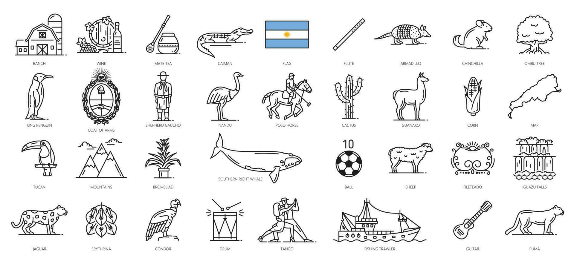 Argentina line icons, Argentine travel symbols vector