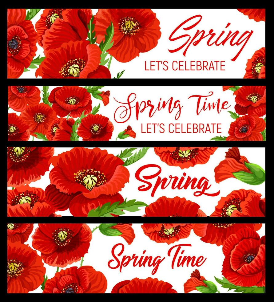 Spring time poppy flowers, floral banners vector