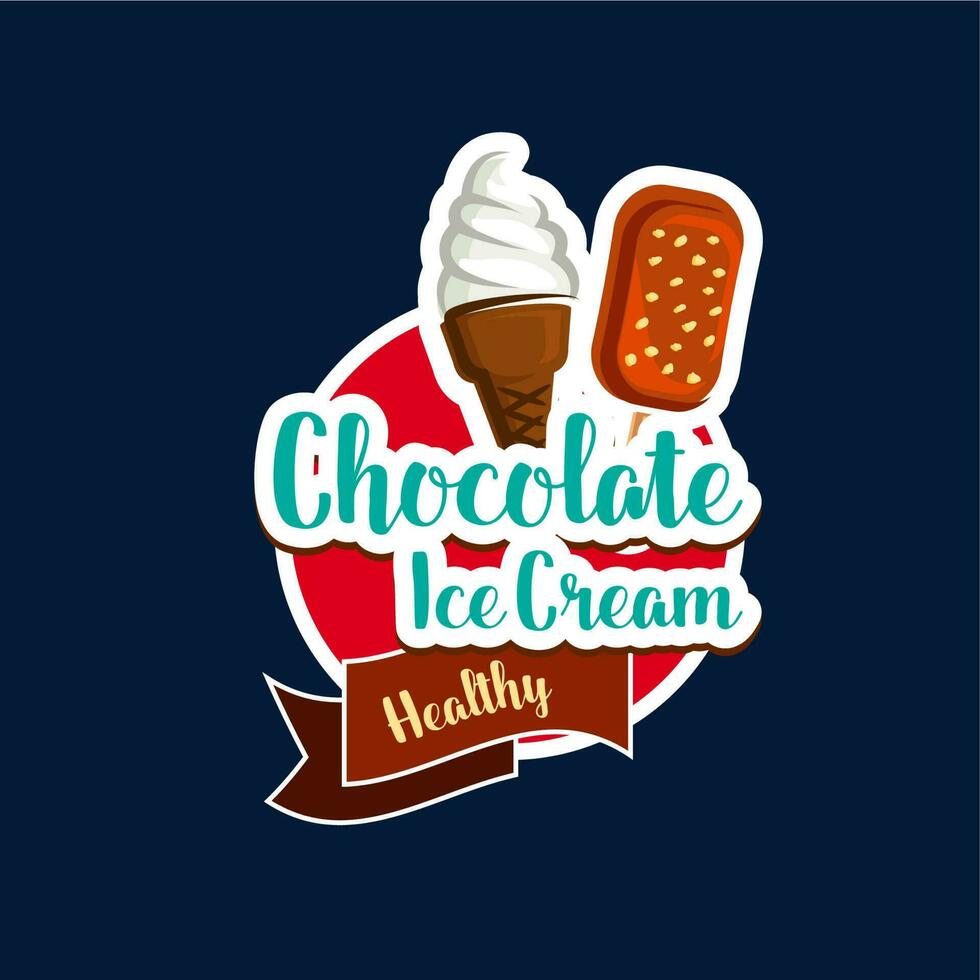 Chocolate ice cream icon, sweet desserts sticker vector
