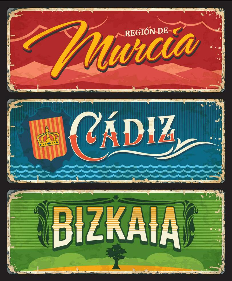 Spain Bizkaia, Cadiz, Murcia signs, metal plates vector