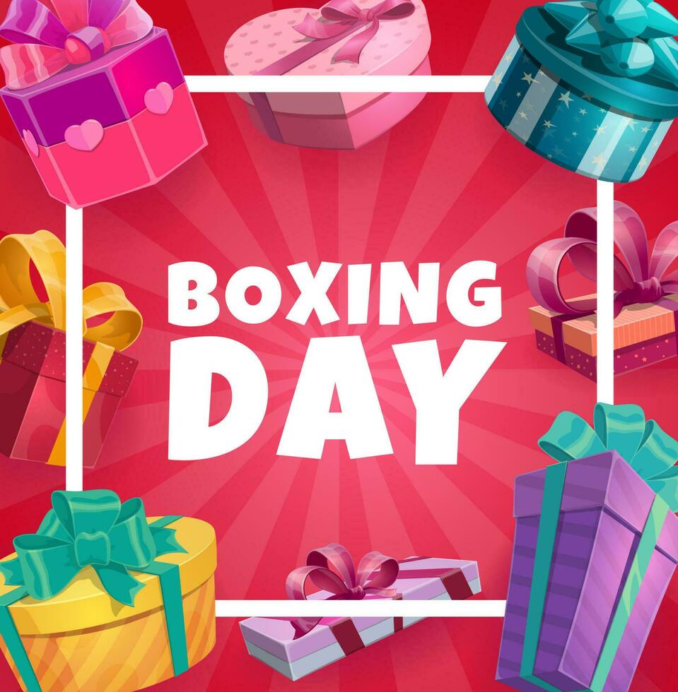 boxeo día vector marco con regalo cajas, póster