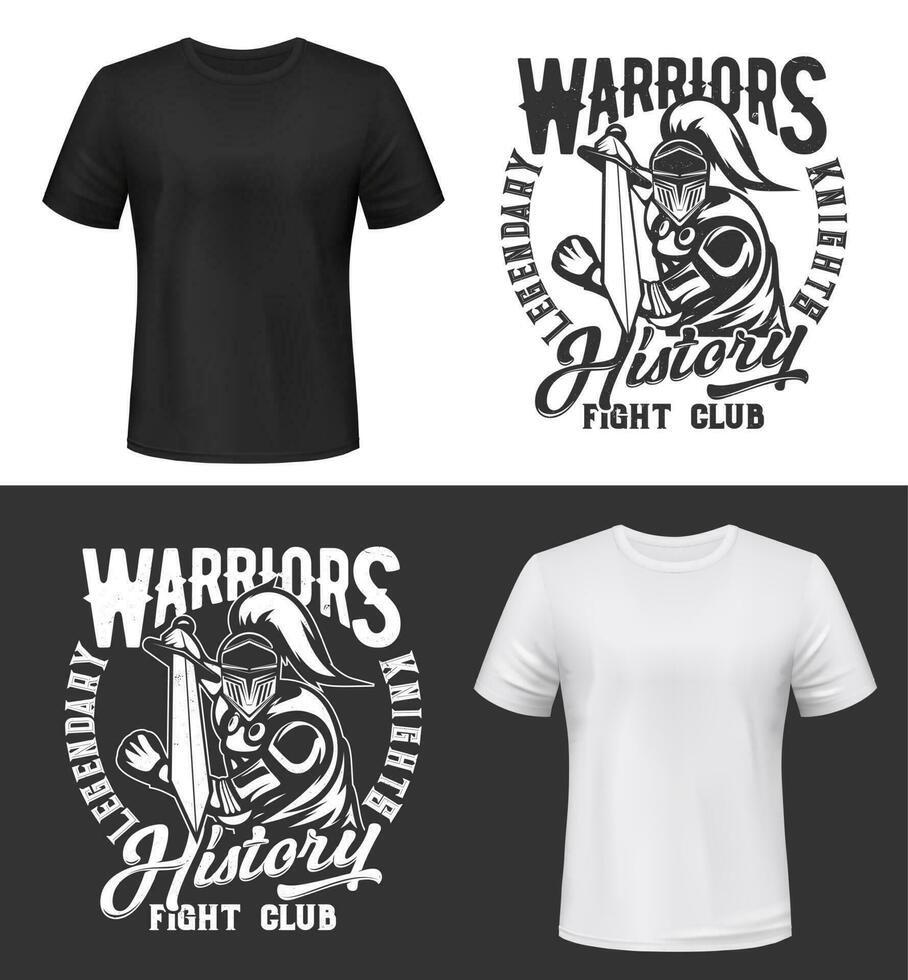Tshirt print with knight and sword vector mockup