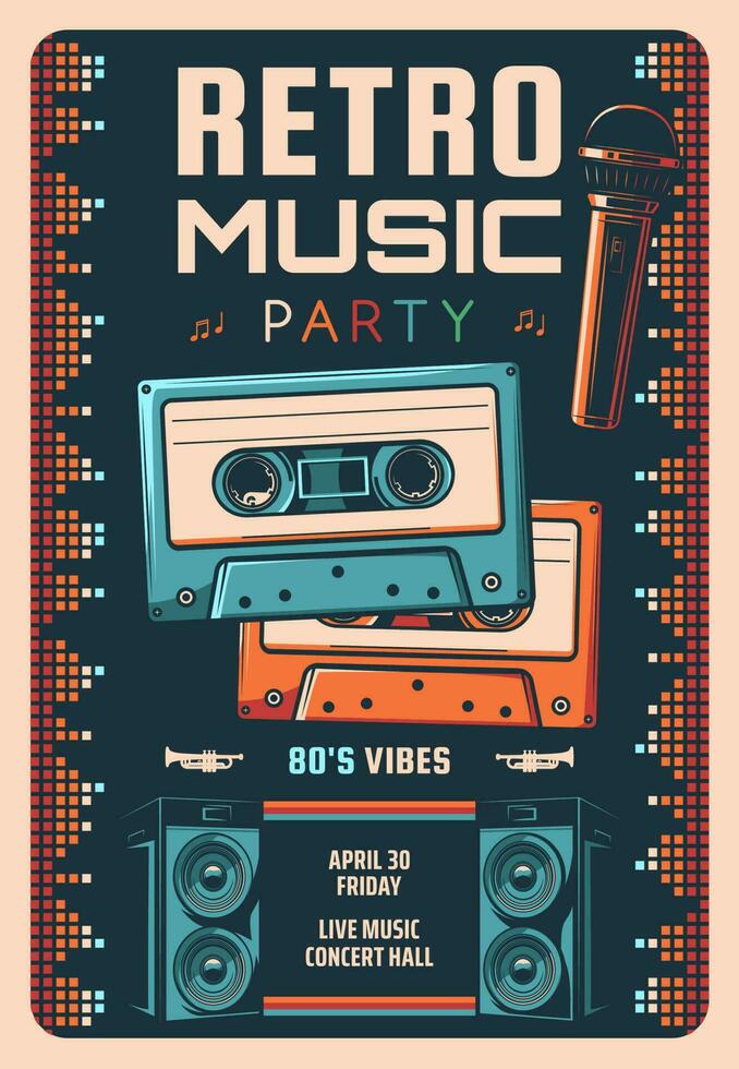 Retro music live concert or party vintage poster vector