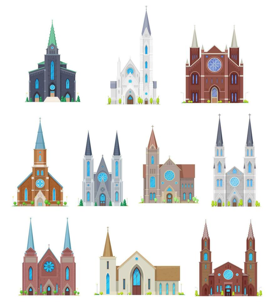 Protestant churches, medieval cathedral buildings vector