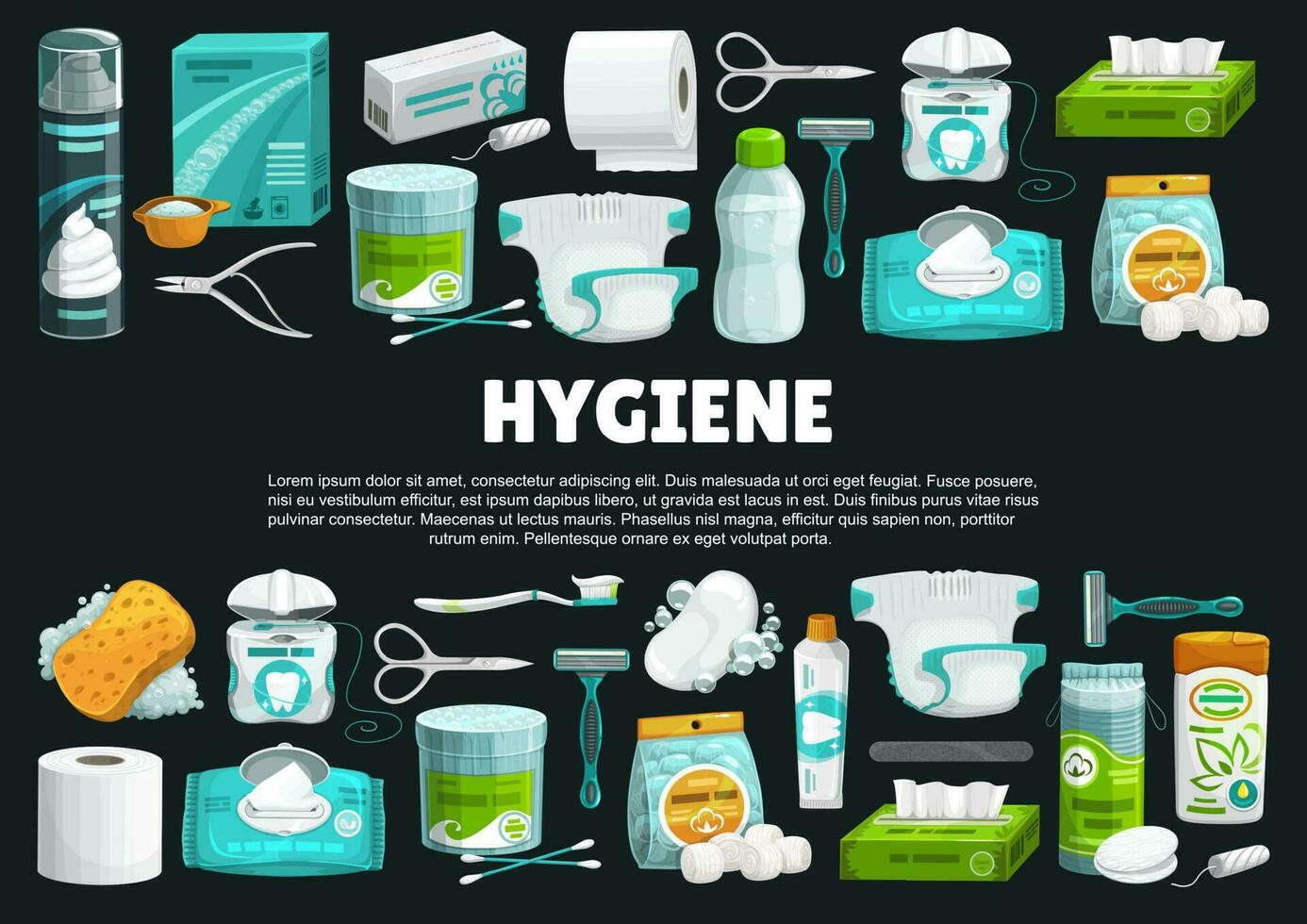 Personal hygiene products and tools vector banner