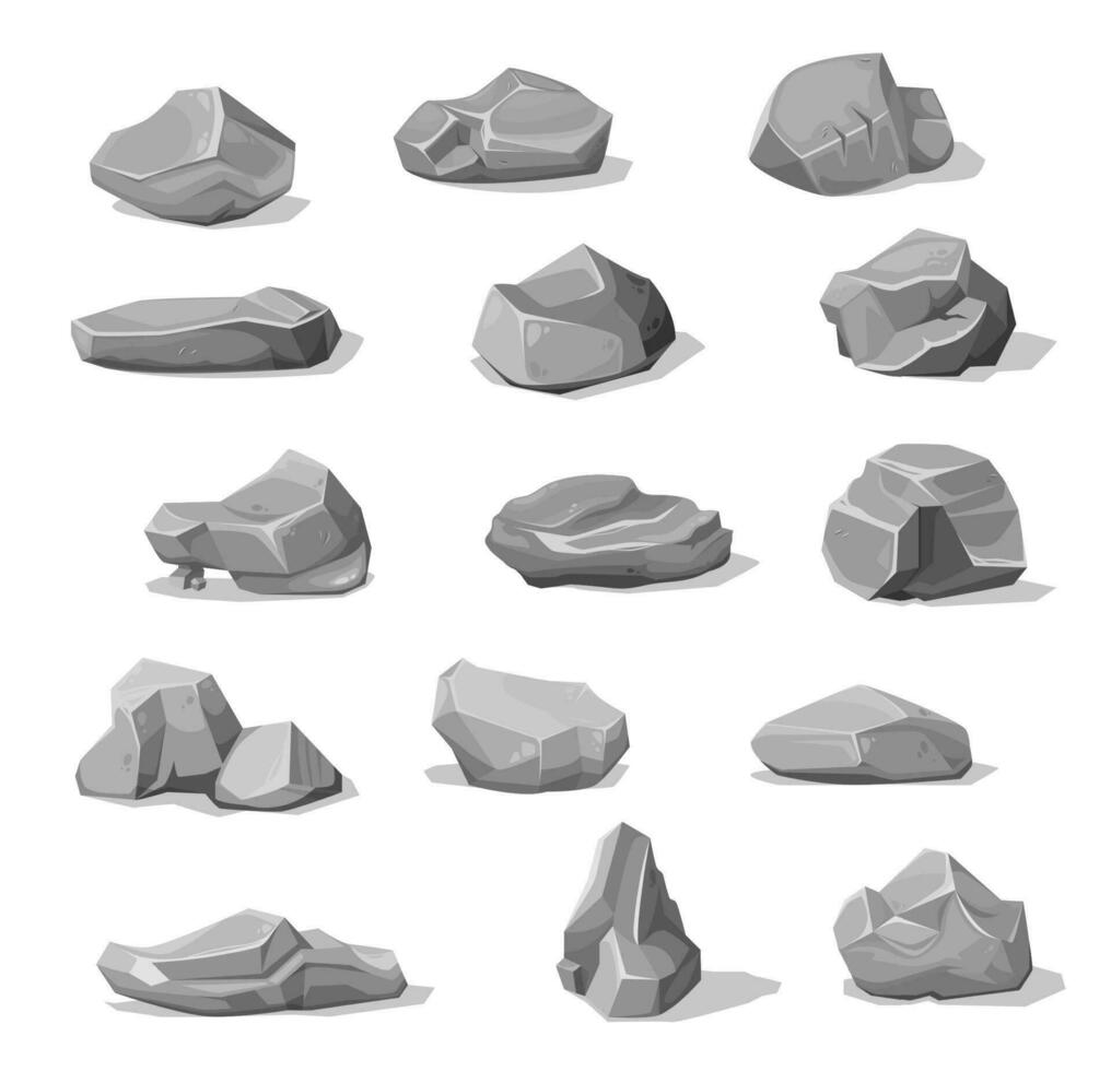dibujos animados rock piedras cantos rodados, gris escombros grava vector