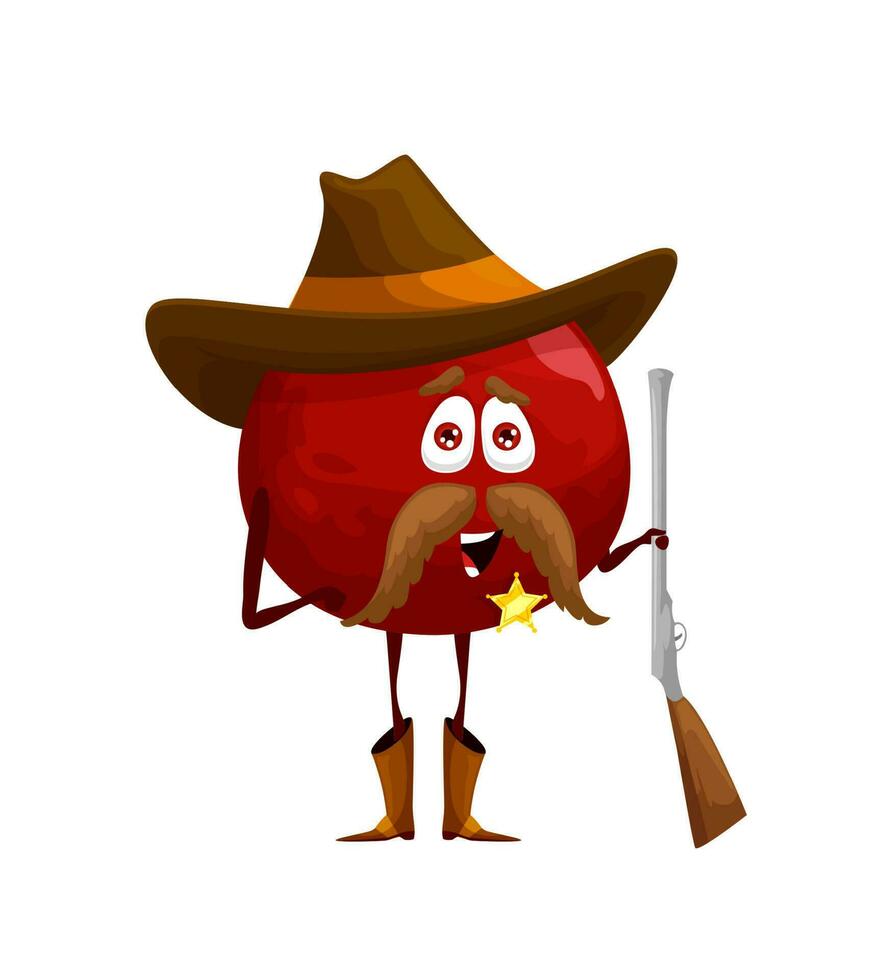 Cartoon pomegranate ranger or sheriff character vector