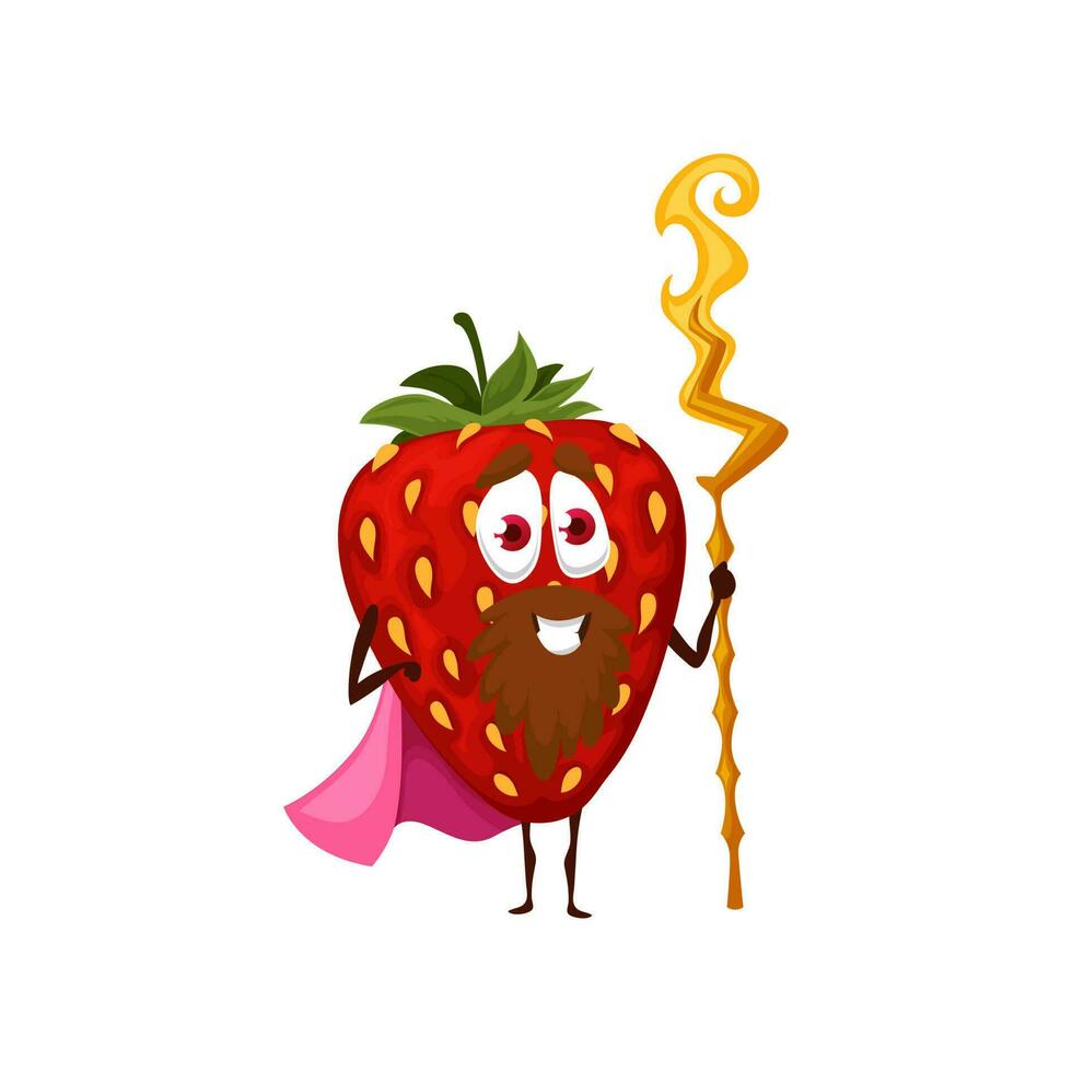 Strawberry wizard with magic cartoon character vector