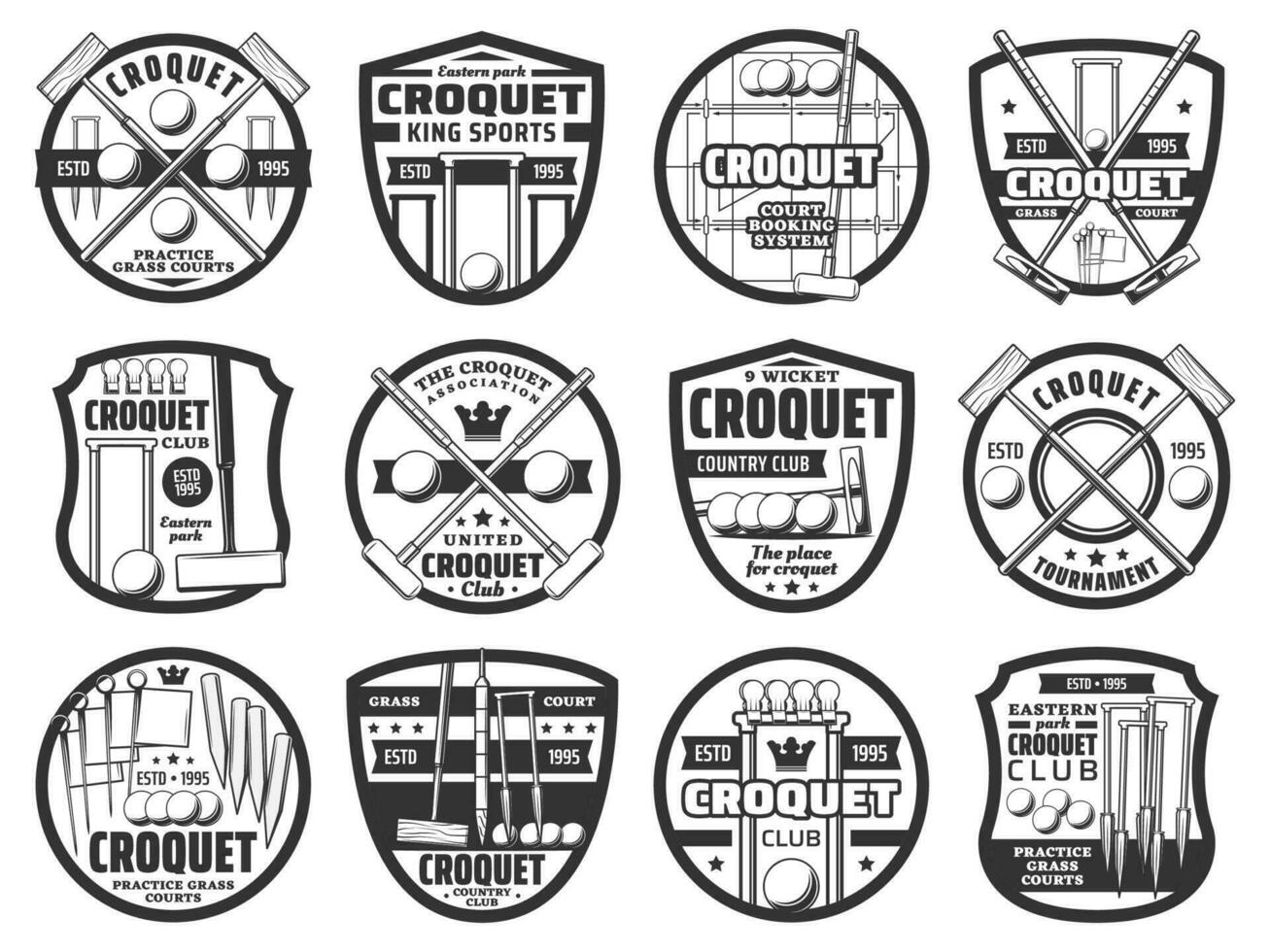 Croquet sport icons, equipment and items 23512029 Vector Art at Vecteezy