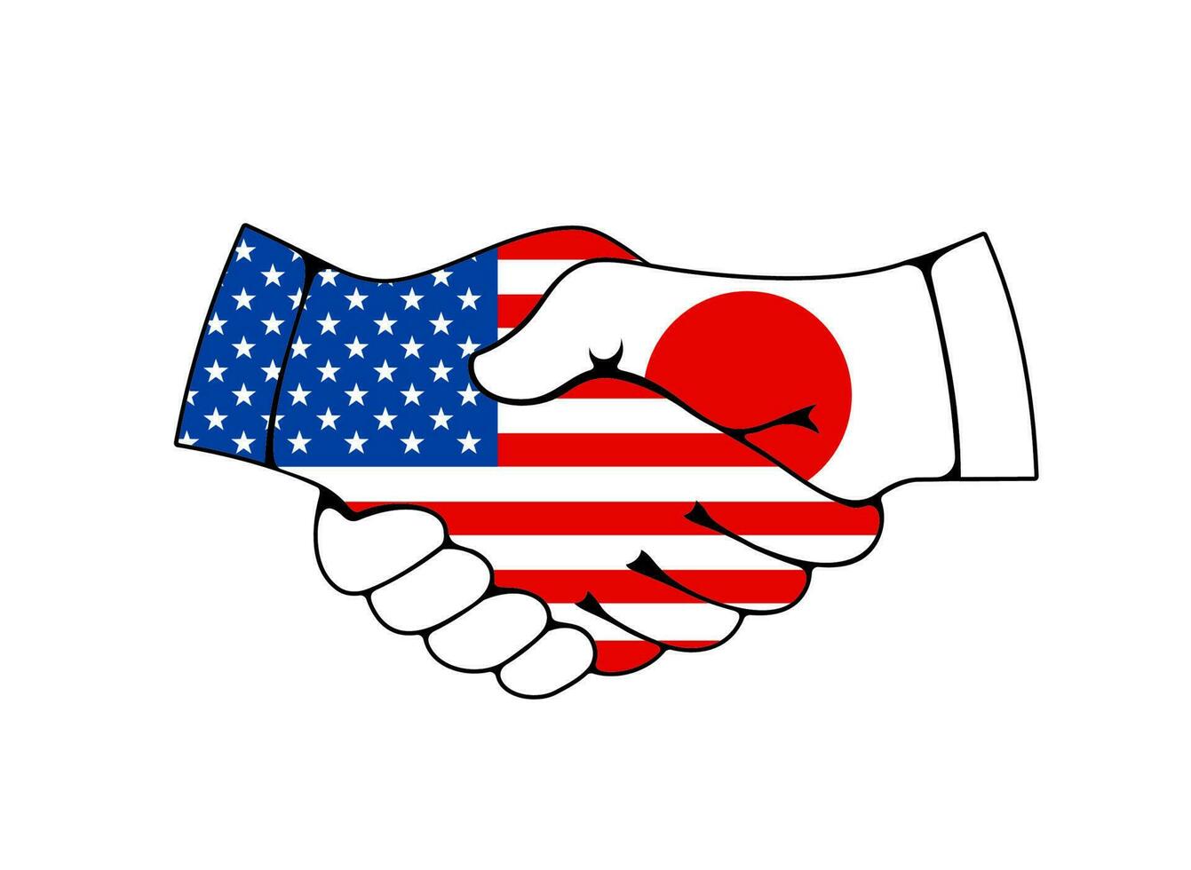 Estados Unidos y Japón apretón de manos, comercio y negocio acuerdo vector