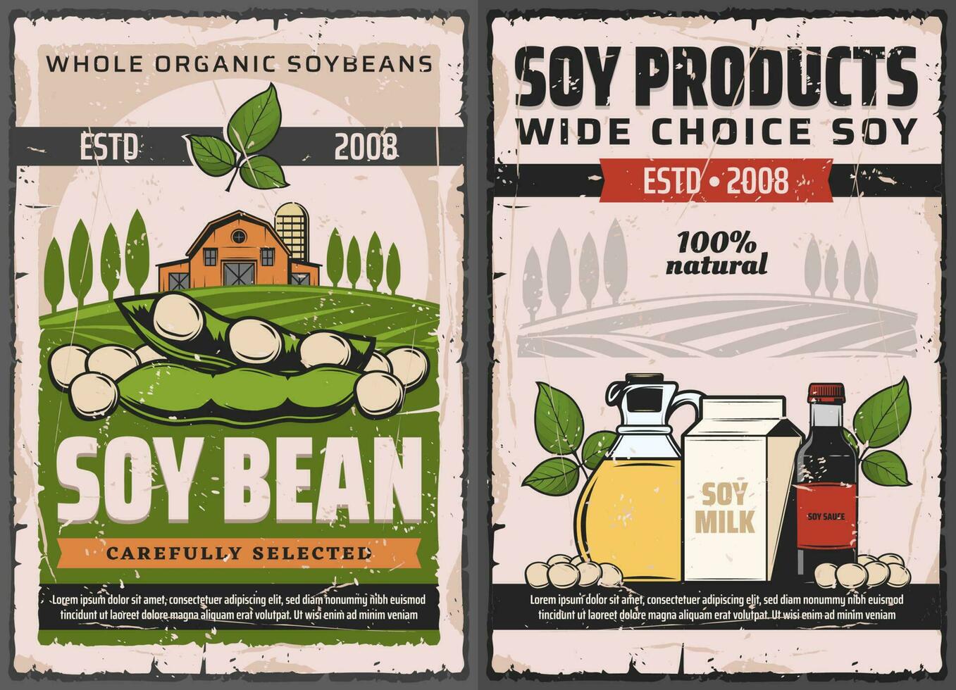 Soy and soybean products vector soya food posters
