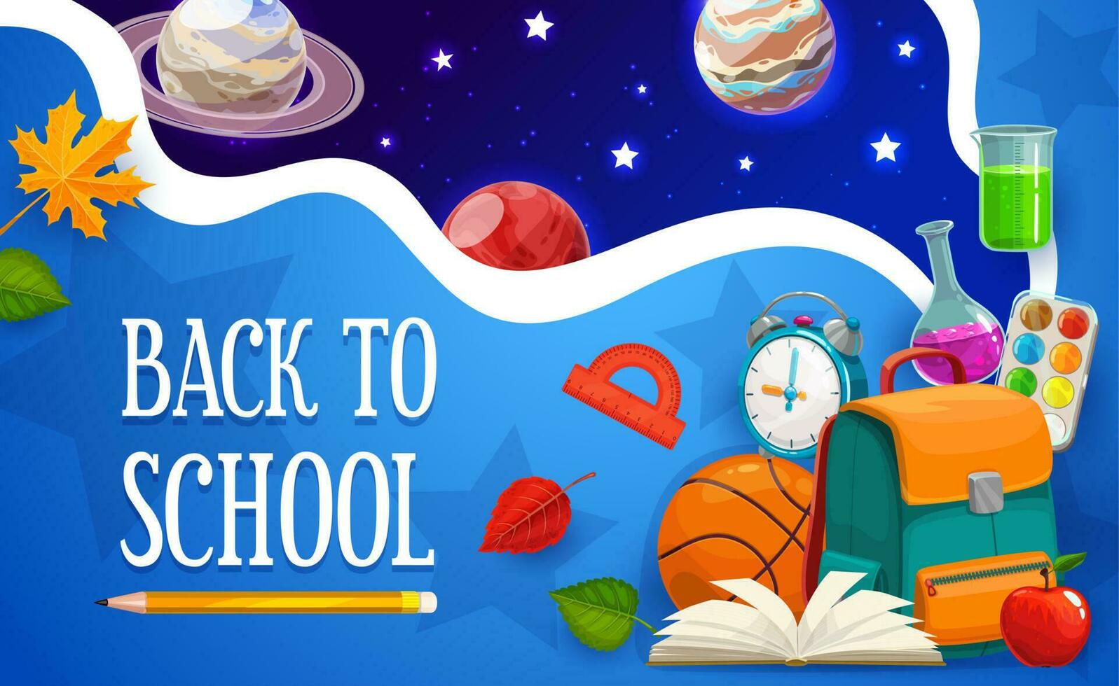 Back to school student bag, outer space planets vector