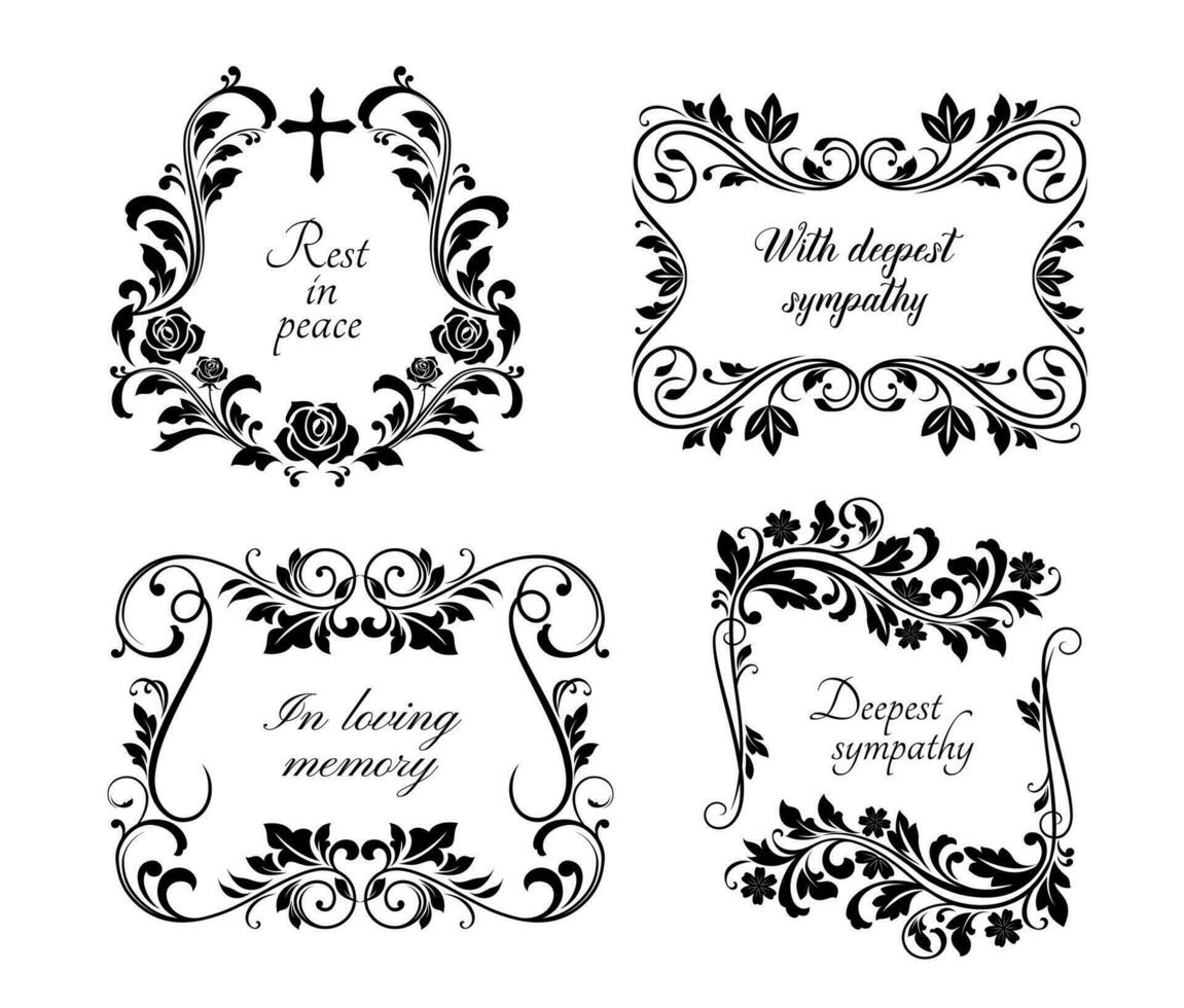 Funeral floral frames with condolences vector