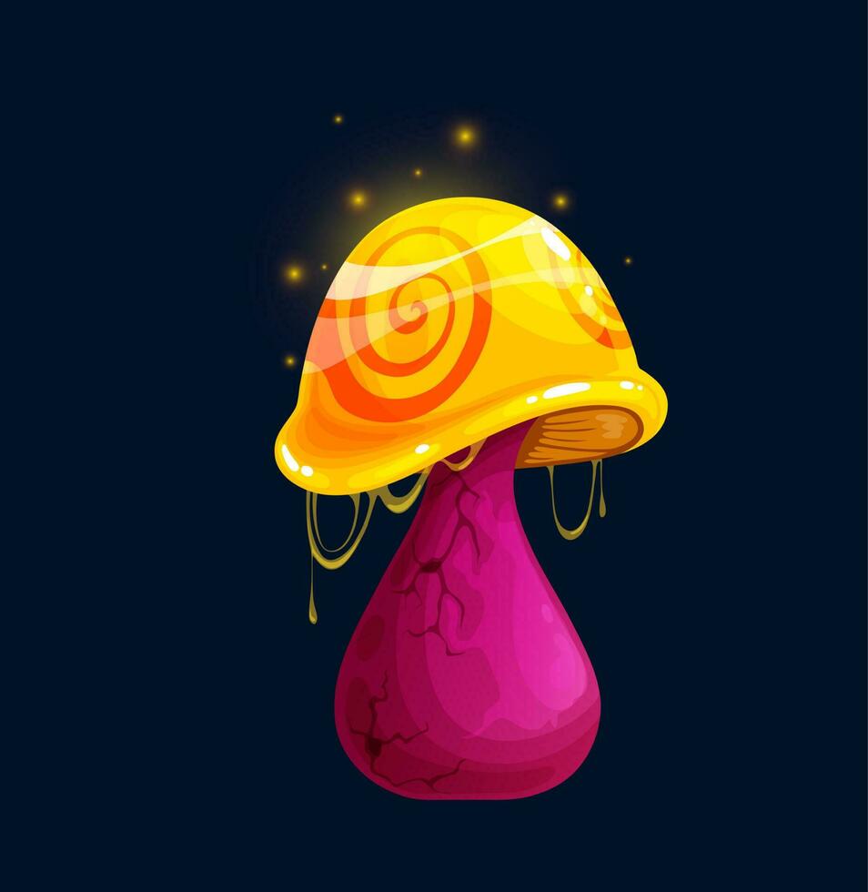 Fantasy magic mushroom, cartoon toxic neon light vector