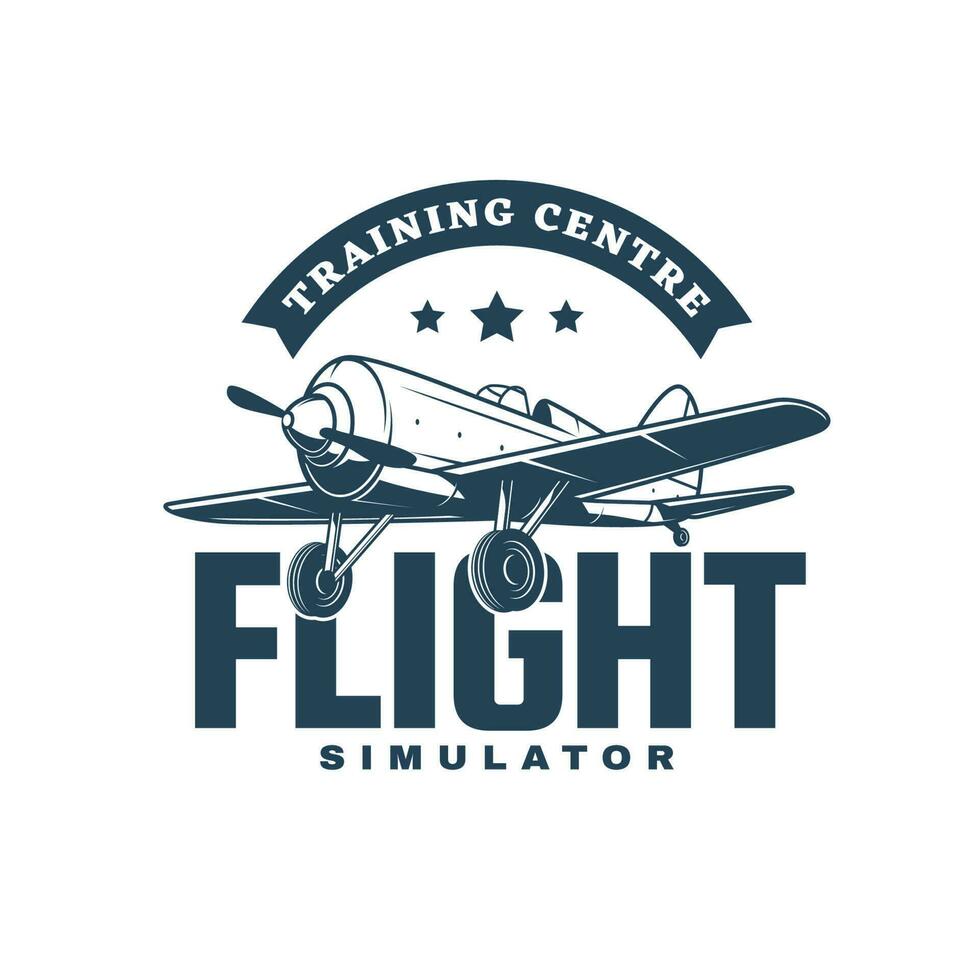 Flight simulator icon with vintage propeller plane vector