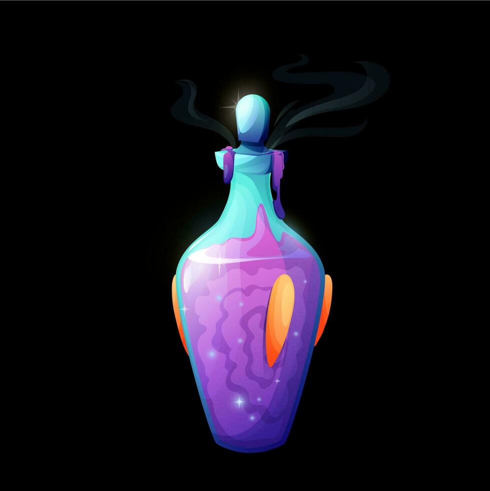 Cartoon potion bottle with wind energy, glass vial vector