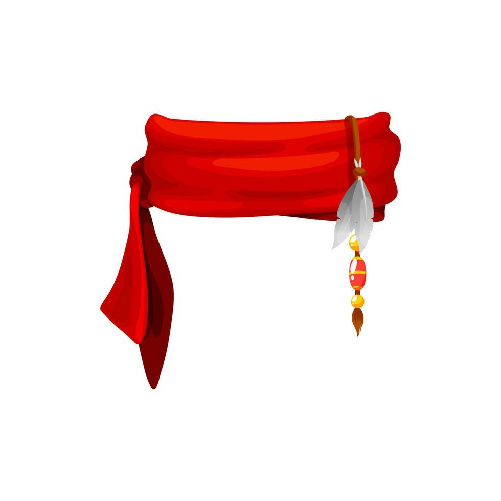 Red bandana pirate headwear, scarf with feathers vector