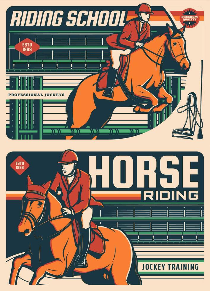 Horse racing, jockey school and polo club rides vector