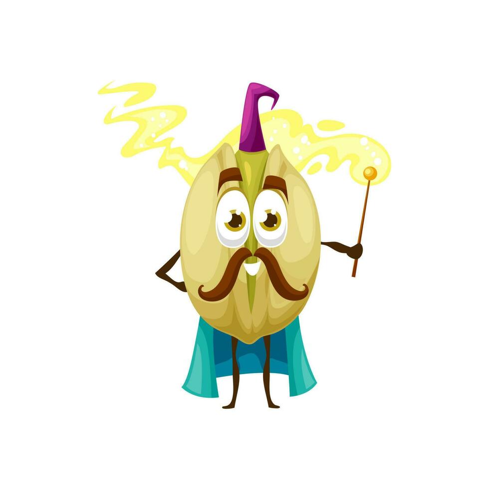 Cartoon pistachio nut wizard vector character