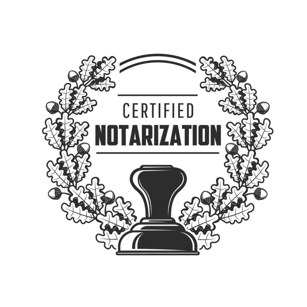 Notarization service icon with seal, oak wreath vector